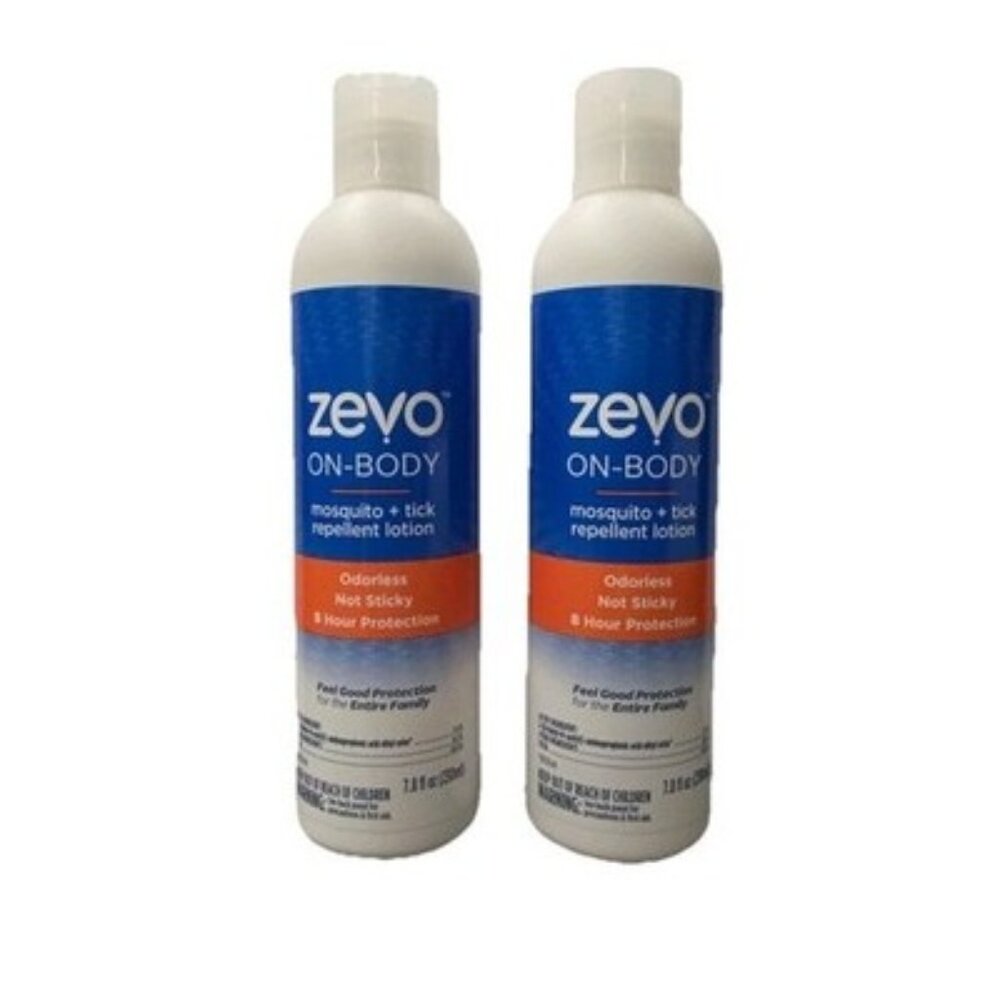 Lot of 2 Zevo On-Body Mosquito Tick Insect Repellent Lotion 8hr Scent Free 7.8Oz